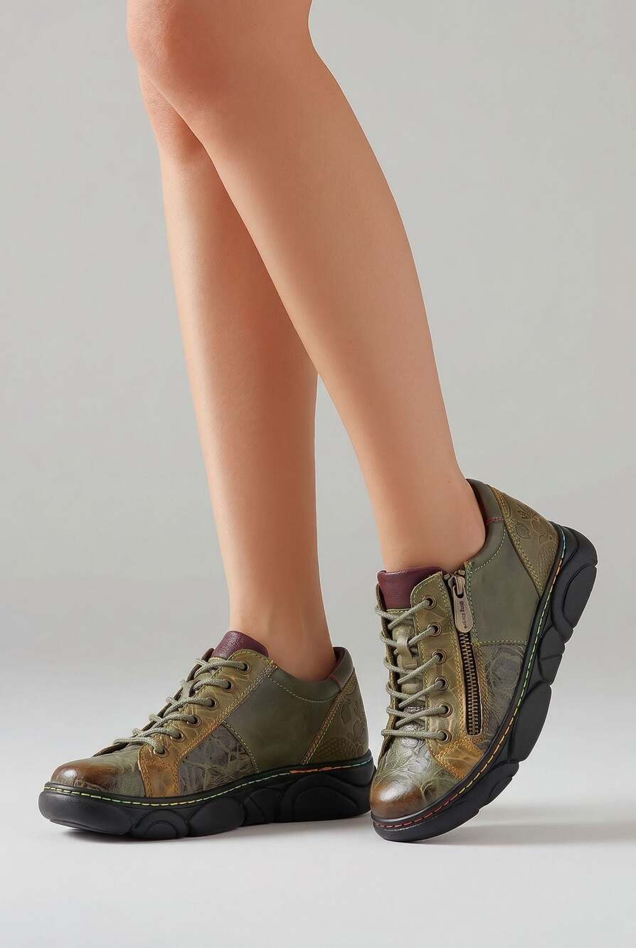 L'Artiste by Spring Step Danli Bloom Olive Leather Sneakers Size 39